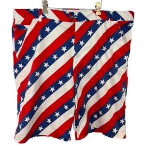 Royal & Awesome Patriotic Men's Pars & Stripes Red, White & Blue Golf Shorts